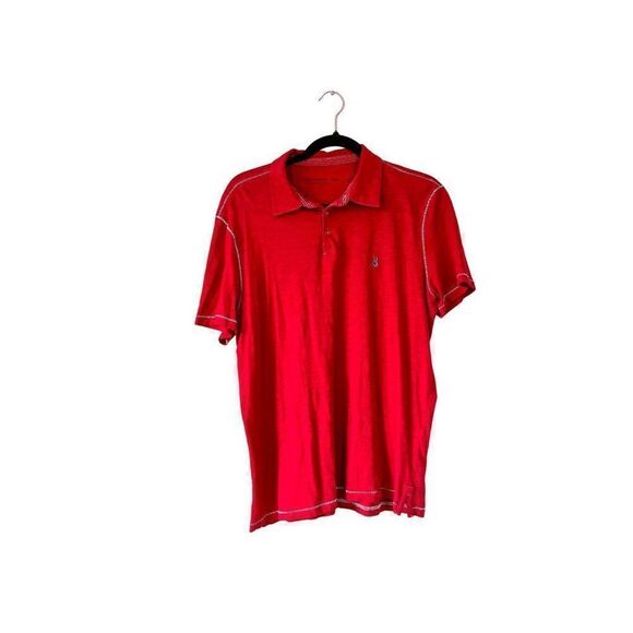 JOHN VARVATOS Embroidered Peace Logo Polo Shirt Red with Stitch, Size Medium - Picture 1 of 4
